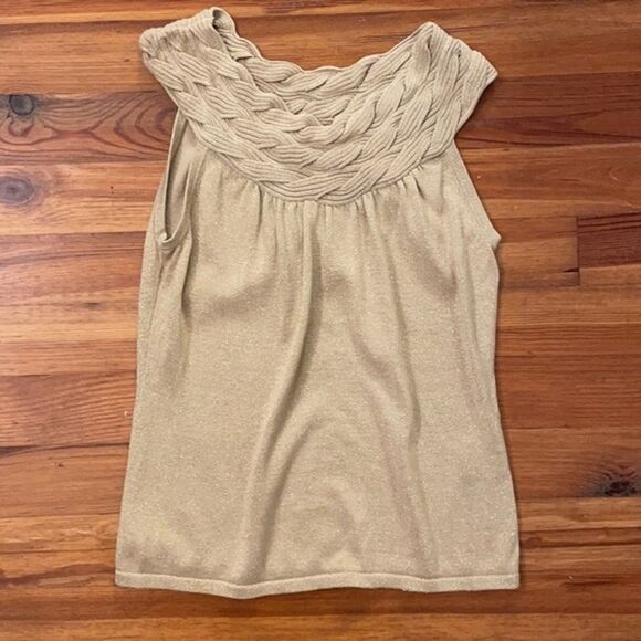 C'est City an August Silk Gold Sweater Womens Large Cotton Sleeveless Knit NEW - Picture 9 of 11